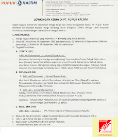 Lowongan Kerja 2013 pupuk kaltim september 2012