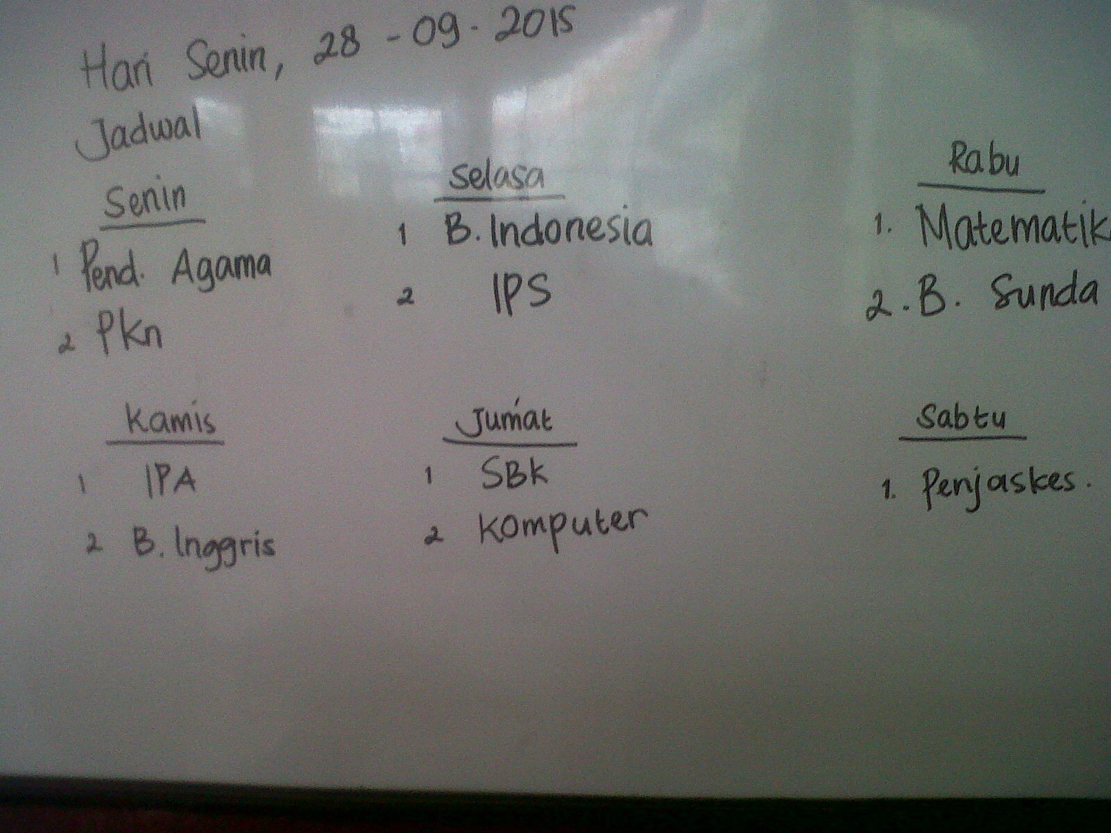 Jadwal Mid Semester SDN SAWANGAN 01