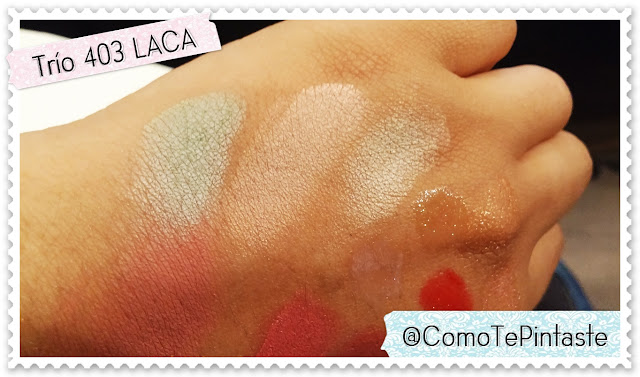 swatches de el trío 403 colores rosa amarillo y verde pastel