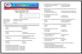 Soal-Soal Latihan UTS SD Kelas 4 (IV) Semester 1, Guru Jumi