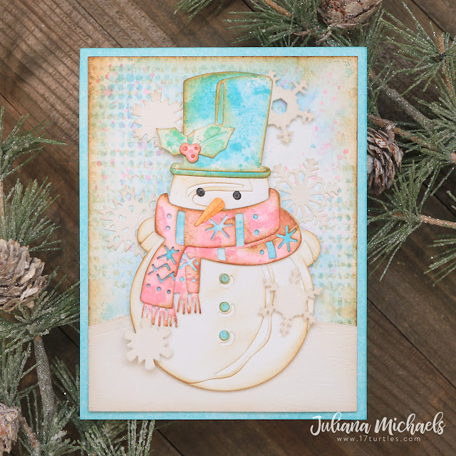 Snowman Easel Christmas Card by Juliana Michaels featuring the Tim Holtz Winston Colorize Thinlits