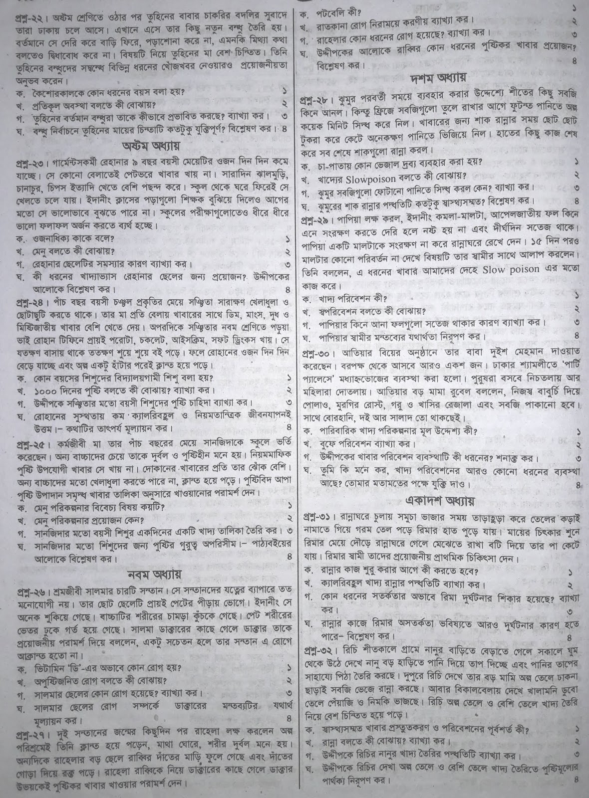 jsc Home Science suggestion, exam question paper, model question, mcq question, question pattern, preparation for dhaka board, all boards