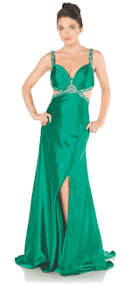 Emerald Prom Dress Long Back Open Side Cuts Beads Sequin Waist Gown