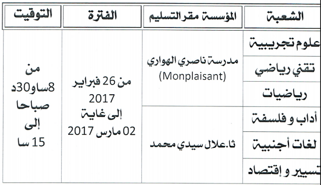 استدعاء التربية البدنية لبكالوريا 2017 وهران