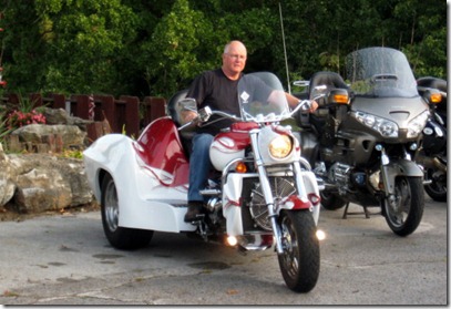 Joe, trying out Thomas's Boss Hoss.