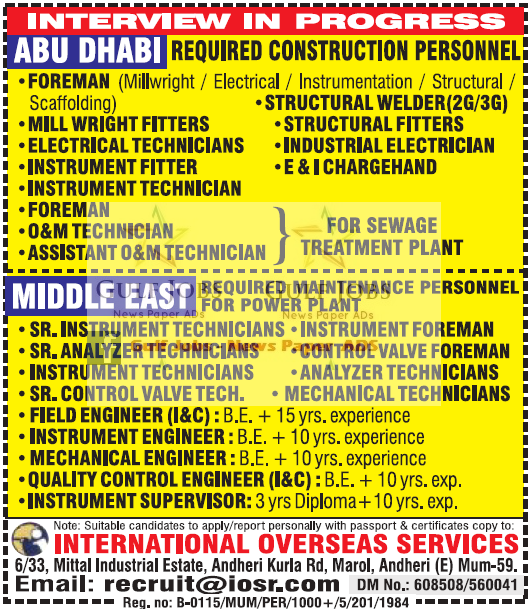 Abudhabi & Middle East Large Job Opportunities