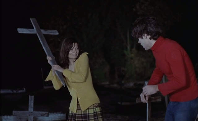 Francoise Pascal and Hugues Quester in The Iron Rose (La rose de fer) 1973 film by Jean Rollin