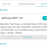 Jio Phone's Rs.153 Plan Revised to Give 1 GB Per Day For 28 Days Instead Of 500 MB