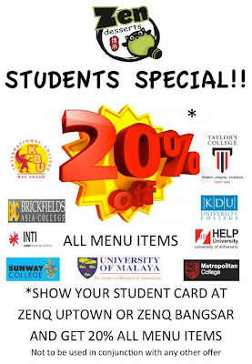 ZenQ Desserts Malaysia: Students Promotion (20% OFF)