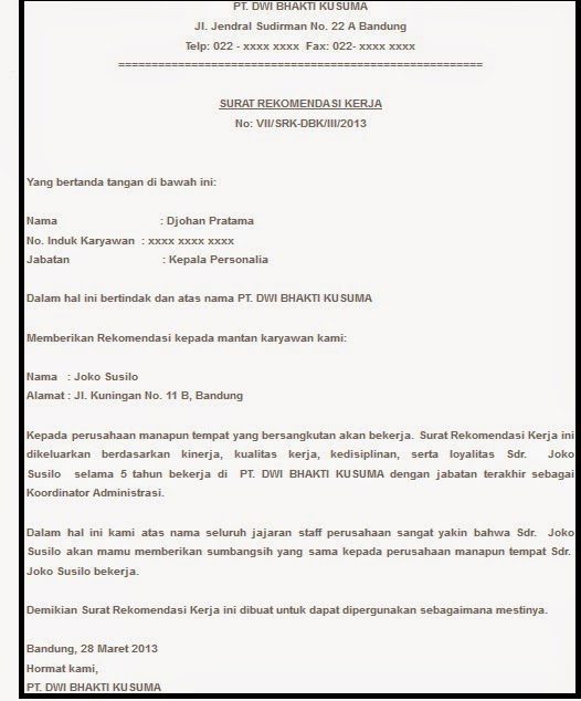 Contoh Surat Rekomendasi 2018 Januari 2018  Pendaftaran 