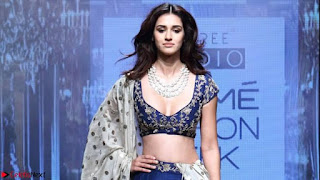 Disha Patani in Beautiful Blue Chania Choli Lehenga at Lakme Fashion Week Summer Spring 2017 2.jpg