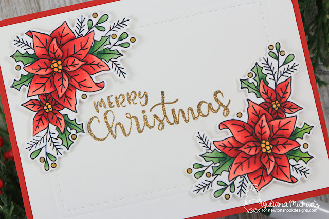 Joy Christmas Card by Juliana Michaels featuring Newton's Nook Designs Poinsettia Blooms and Sentiments of the Season Stamp Set