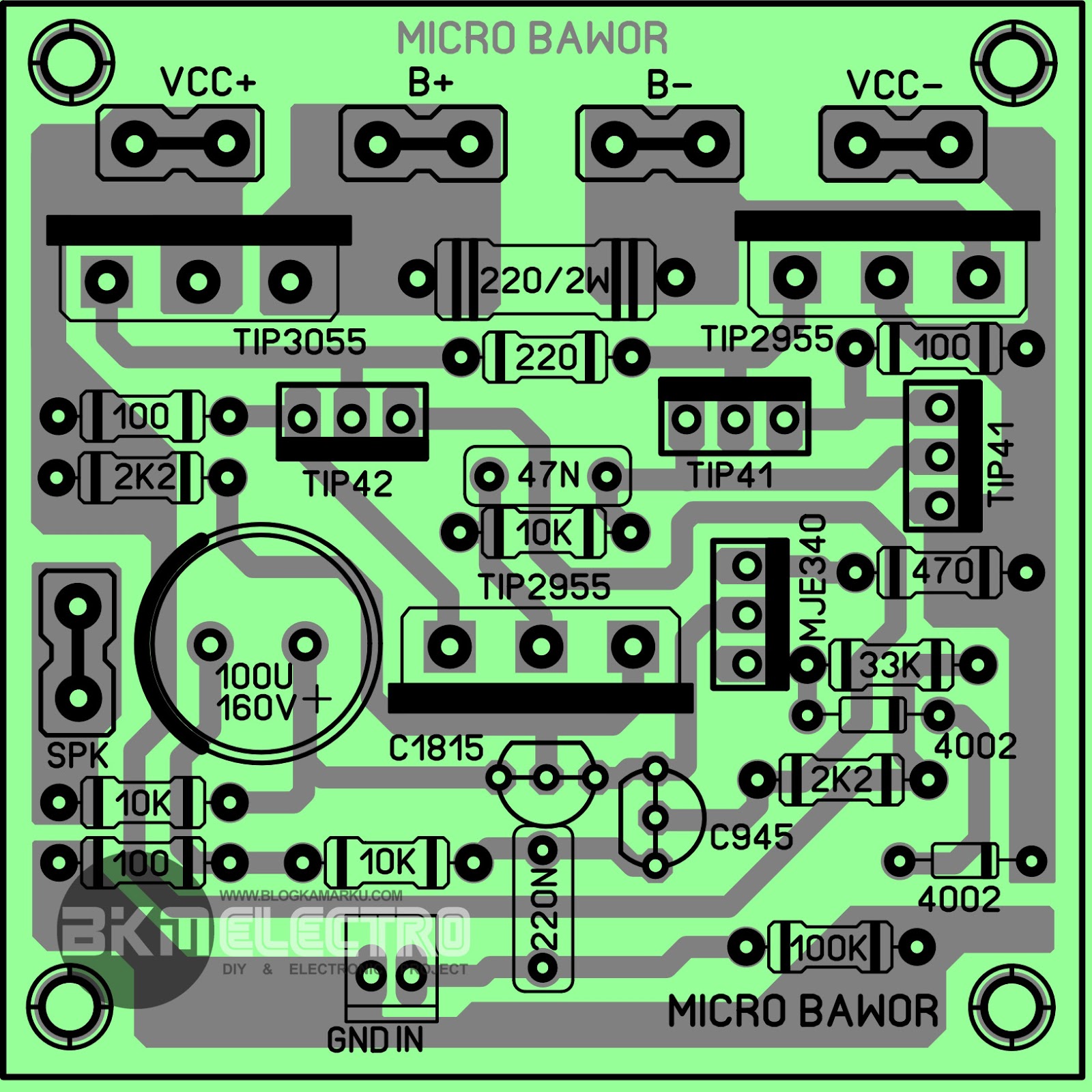 Layout PCB MCRO BAWOR  STANDARD Driver amplifier BLOGKAMARKU