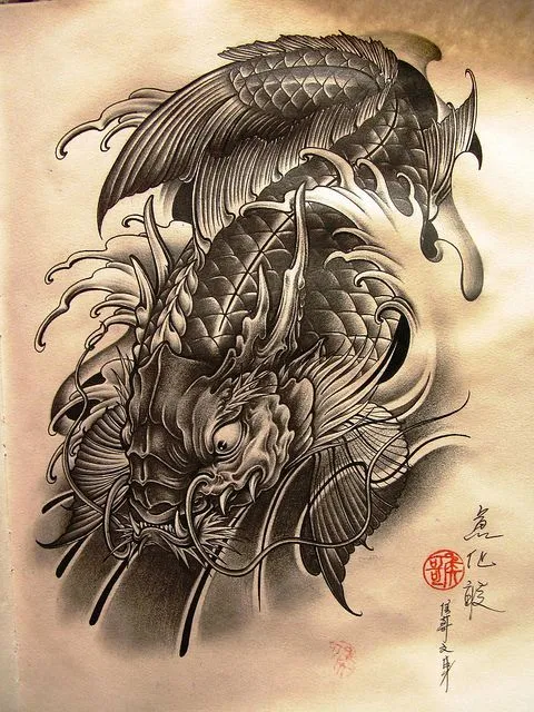 diseño tatuaje de pez coi