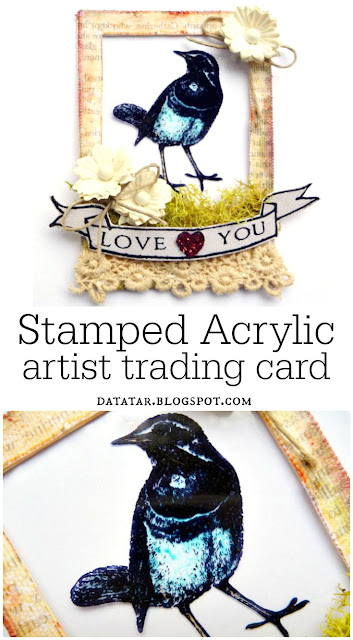 Love You Bird Stamped Acrylic Artist Trading Card by Dana Tatar