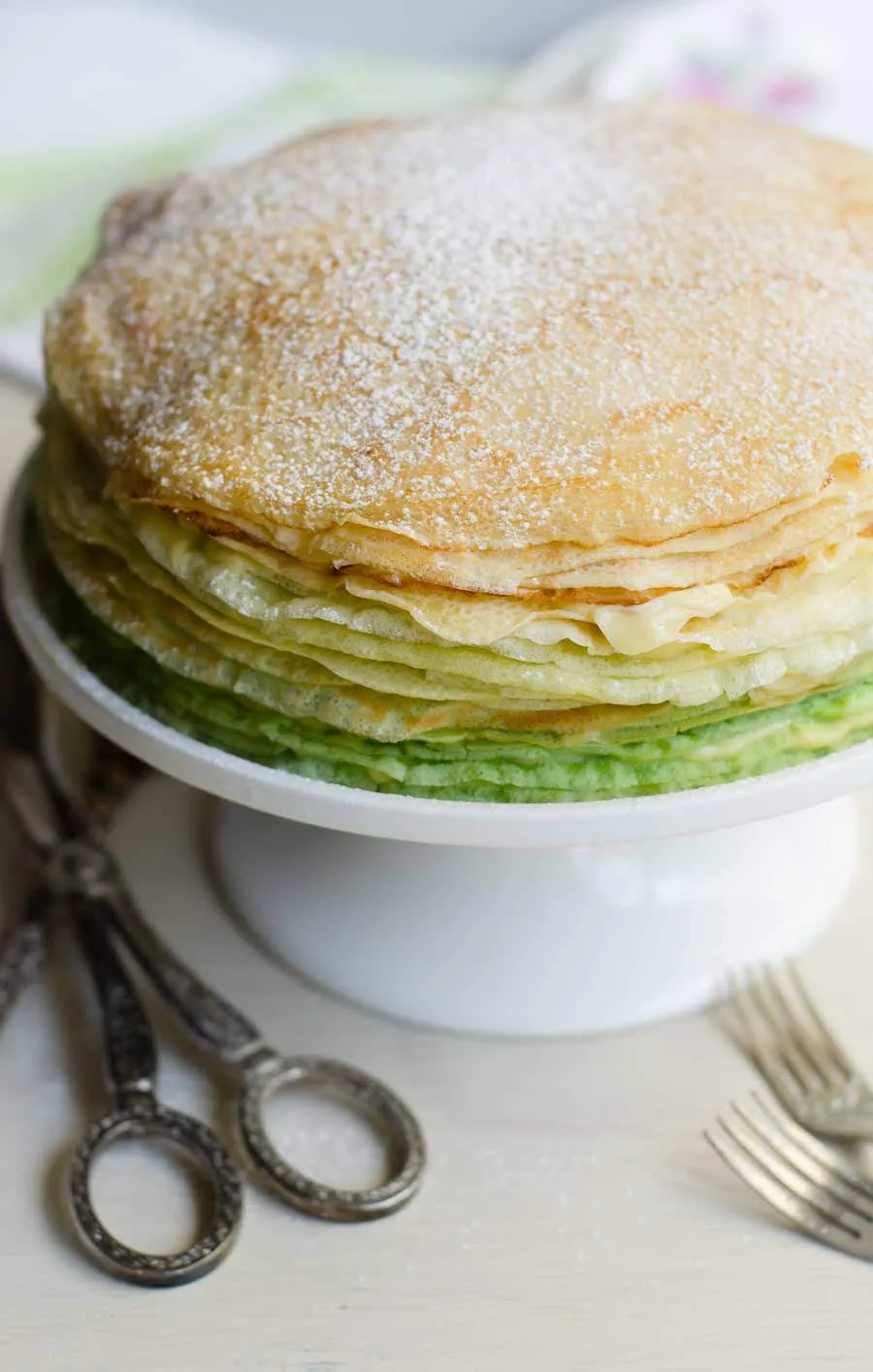 Green ombre Durian crepe cake