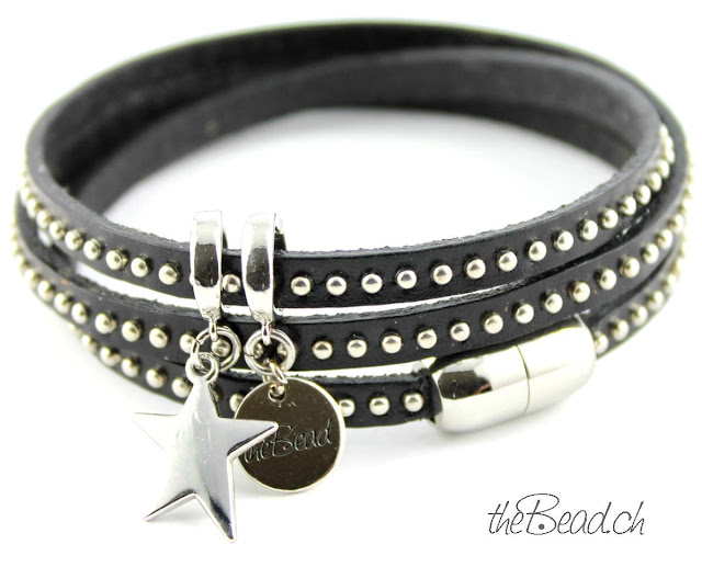 Lederarmband Schwarz mit Nieten und Magnetverschluss