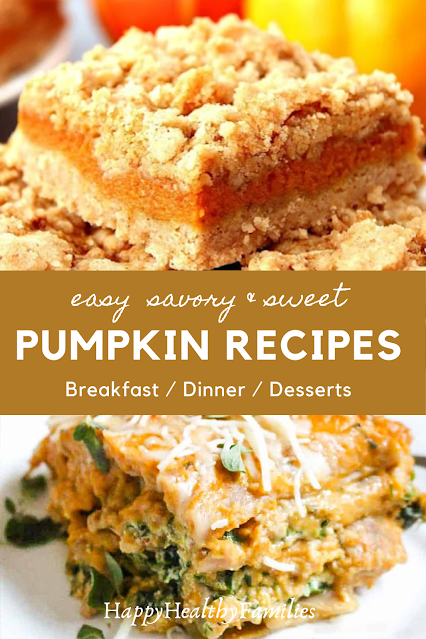savory pumpkin dessert bars and healthy pumpkin spinach casserole