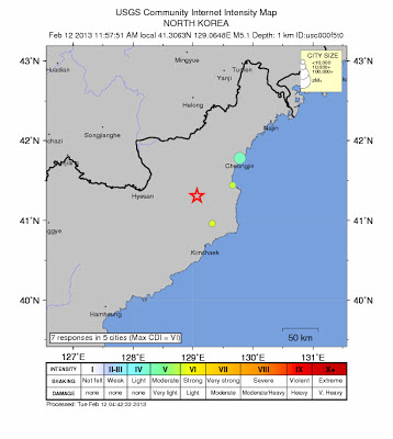 Sismo artificial en Corea del Norte, 12 de Febrero 2013