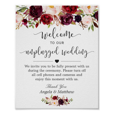  Rustic Burgundy Floral Unplugged Wedding Sign