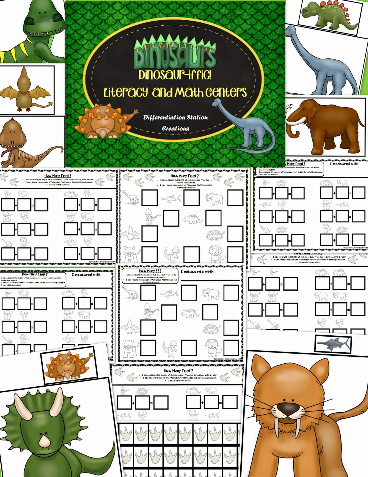 http://www.teacherspayteachers.com/Product/Dinosaur-Math-Centers-Measurement-Addition-Subtraction-Ten-Frames-1269142