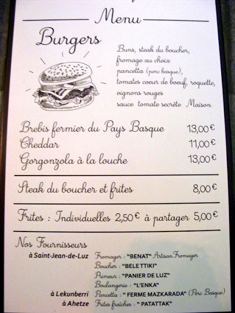 Burger menu at Le Garage, Saint Jean de Luz, Pyrenees-Atlantiques, France. Photo by Loire Valley Time Travel.