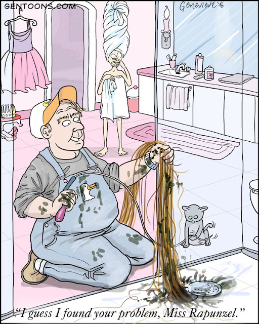 Plumber finds the world's biggest hairball in Rapunzel's shower drain.