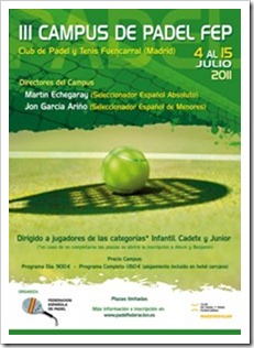 III Campus de padel fep 2011 infantiles, cadete y javier