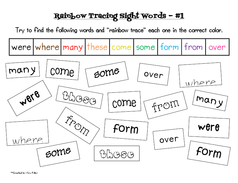 Tracing Confessions of Teacher: sight matching games Rainbow word Primary Sight  Words printable a