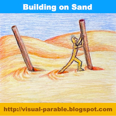 a man trying to place support posts in shifting sand