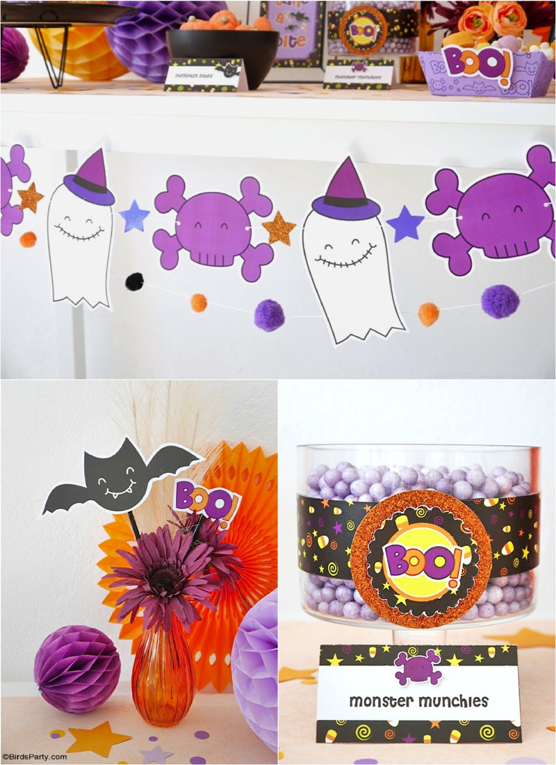 Our Cute Candy Corn DIY Halloween Party - not so scary, quick, easy and budget ideas for styling a kids Halloween party at home with fun printables! by BirdsParty.com @Birdsparty #halloween #diyhalloween #halloweendecor #kidshalloween #notsoscaryhalloween #halloweenparty #partyideas #candycorn #cutehalloweendecor #diyhalloweendecorations #halloweenprintables