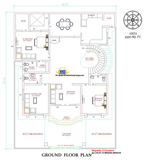 Ground floor plan of beautiful double story house - 3350 Sq. Ft.  (311 Sq.M.) (372 Square Yards) - April 2012
