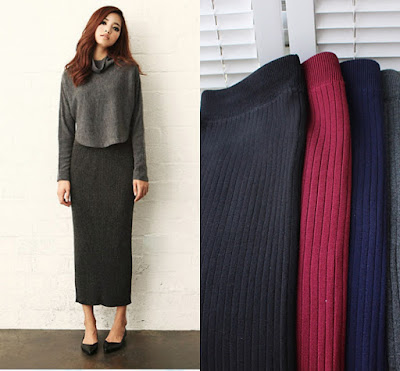 Rok Pensil Panjang Bahan Rajut Wool Import