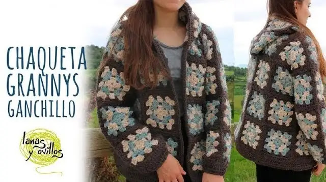 Hermosa Chaqueta Tejida en Grannys a Crochet