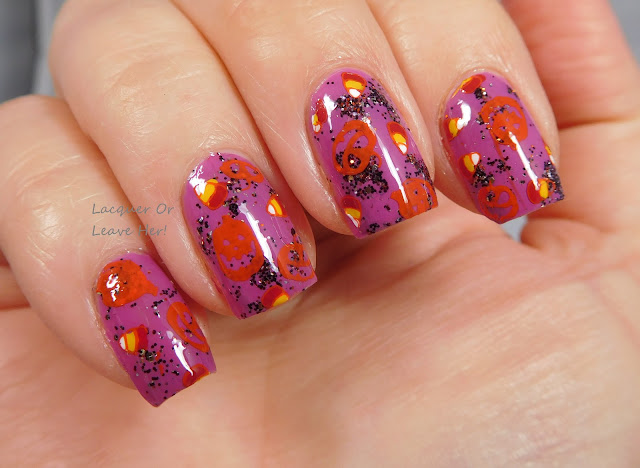 Winstonia Horror Night plate over Zoya Liv stamped with Messy Mansion polishes