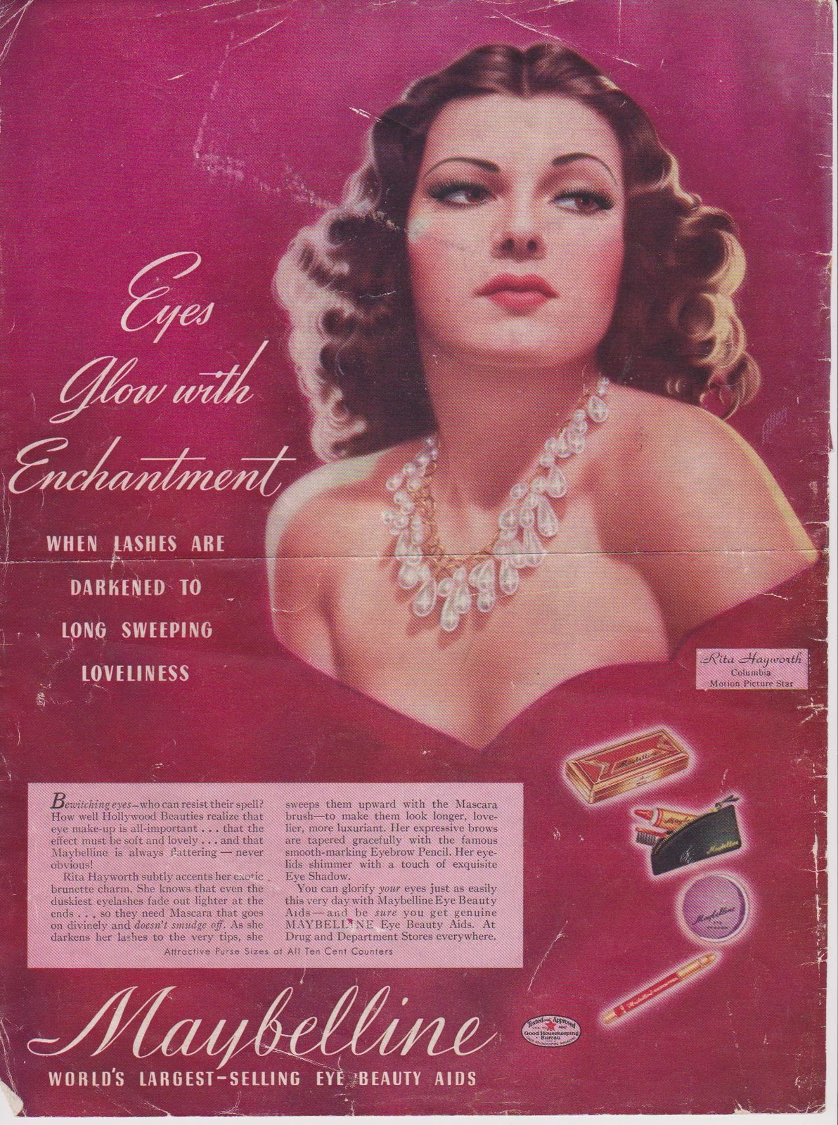 THE MAYBELLINE STORY : 1940s Maybelline Model, Rita Hayworth a favorite GI  Pin Up Girl.