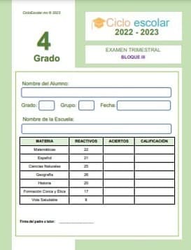 Examen Trimestral Cuarto grado Bloque 3 2022-2023