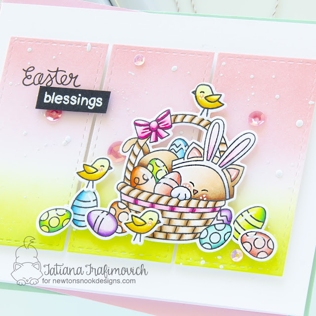 Easter Blessings Card by Tatiana Trafimovich | Newton's Easter Basket Stamp Set and A7 Frames & Banners Die Set by Newton's Nook Designs #newtonsnook #handmade