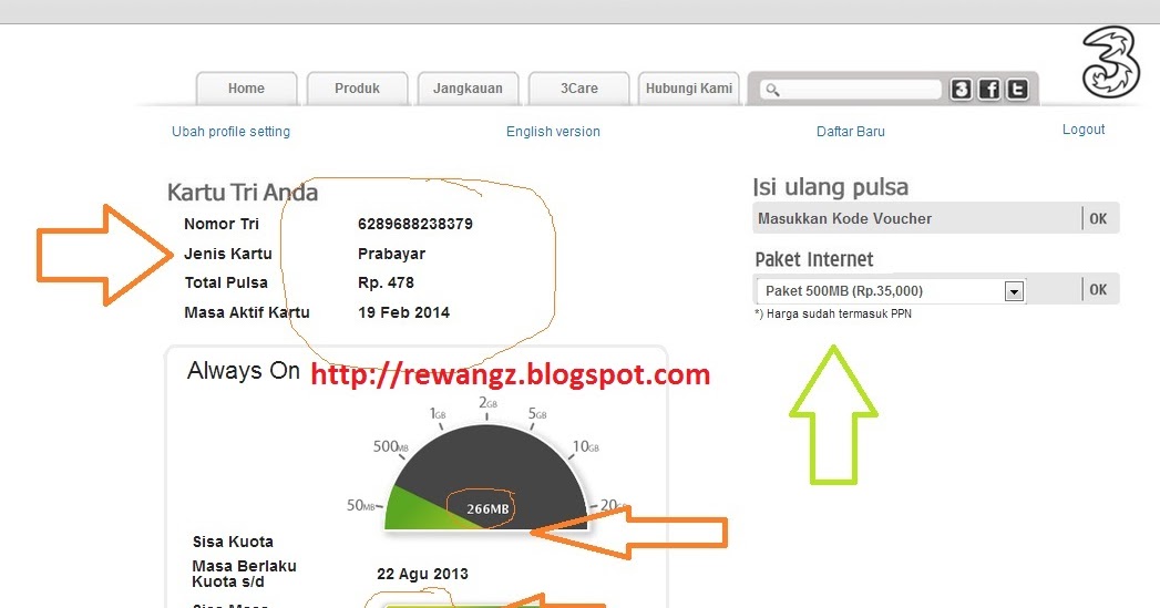 Cara Cek Pulsa 3 Tri Internet  Logika  ide pintar