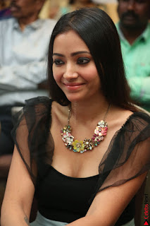 Swetha Basu in a Black Sleeveless Top Long Skirt at Mixture Potlam Movie Audio Launch 033.JPG