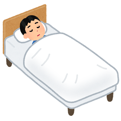 ベッドで寝る人のイラスト（男性）