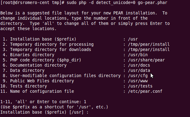 sudo php -d detect_unicode=0 go-pear.phar