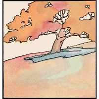 Illustration of autumn tree on hillside