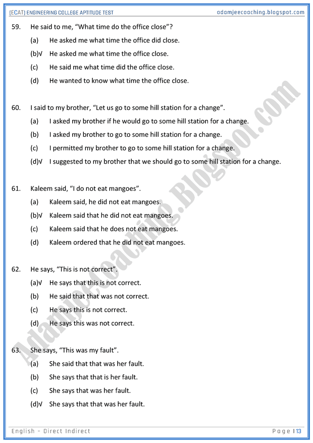 ecat-english-direct-indirect-sentences-mcqs-for-engineering-college-entry-test