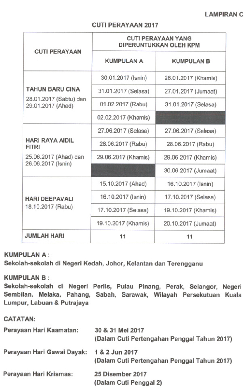 Takwim Cuti Perayaan 2017 & Kalender Cuti Sekolah 2017