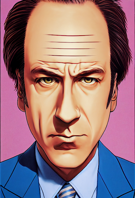 Saul Goodman from the TV Series Better Call Saul in the Style of Hirohiko Araki