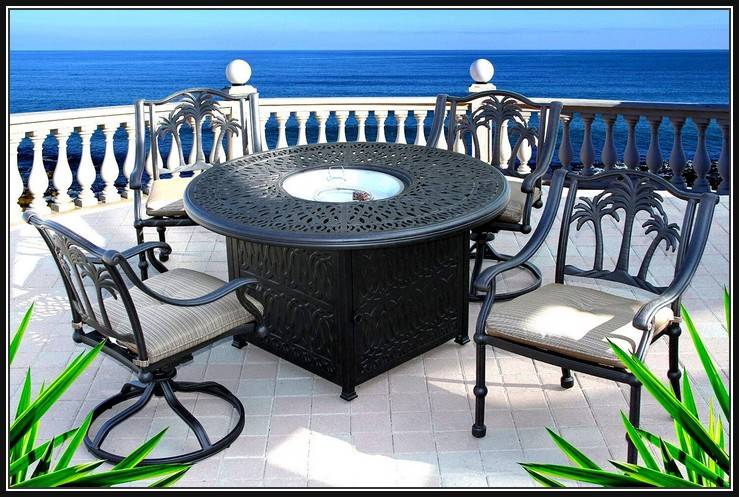 dining table with fire pit in middle