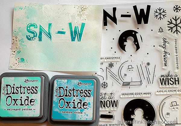 Layers of ink - Let It Snow Card Tutorial by Anna-Karin Evaldsson. Stamp with Distress Oxide Inks.