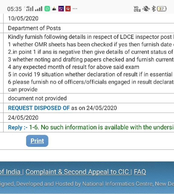 RTI Reply in respect of IPO Examin 2019 result.