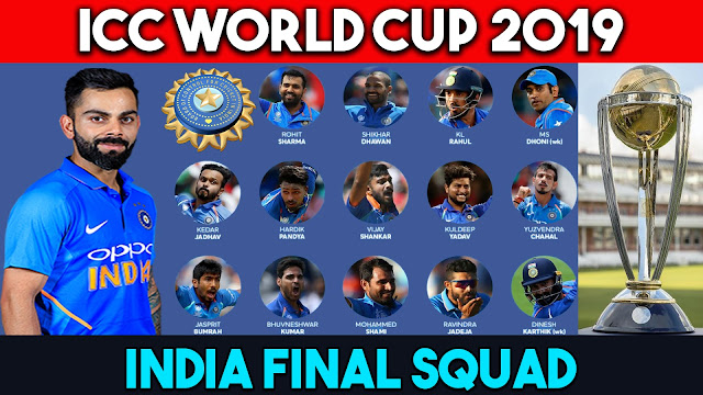 World Cup 2019 India Players : India 15 Members Final Squad For World Cup Cricket 2019